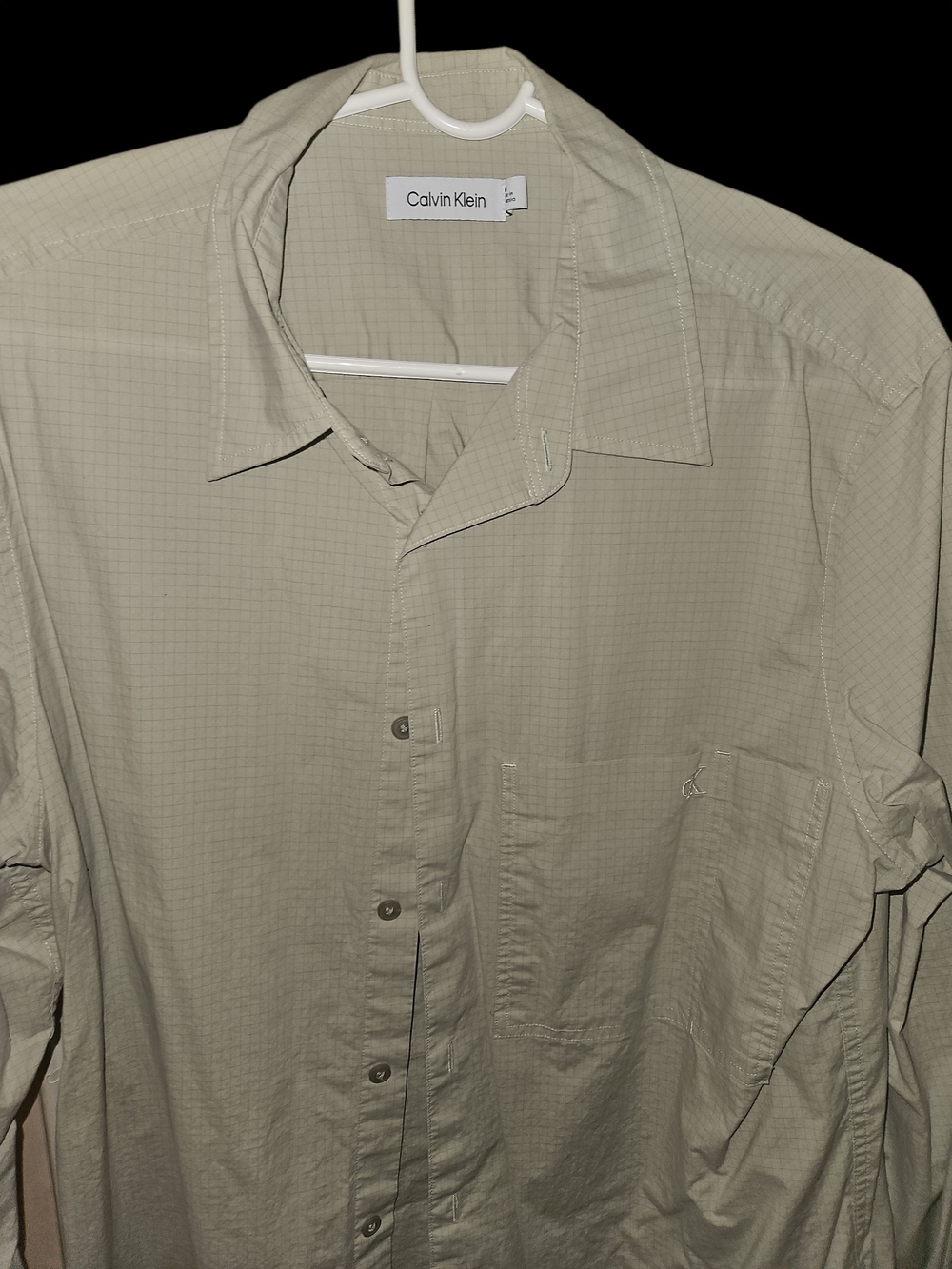 Calvin Klein Men’s Light Green Sage Micro-Grid Button-Down Shirt